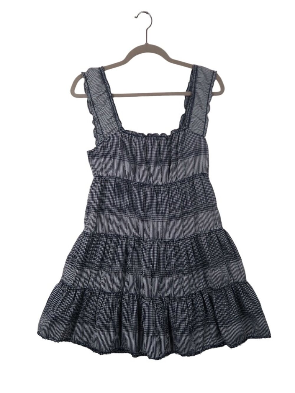 ✨3/$30 Max Studio S Womens Blue Checkered Sleeveless Tiered Dress Preppy